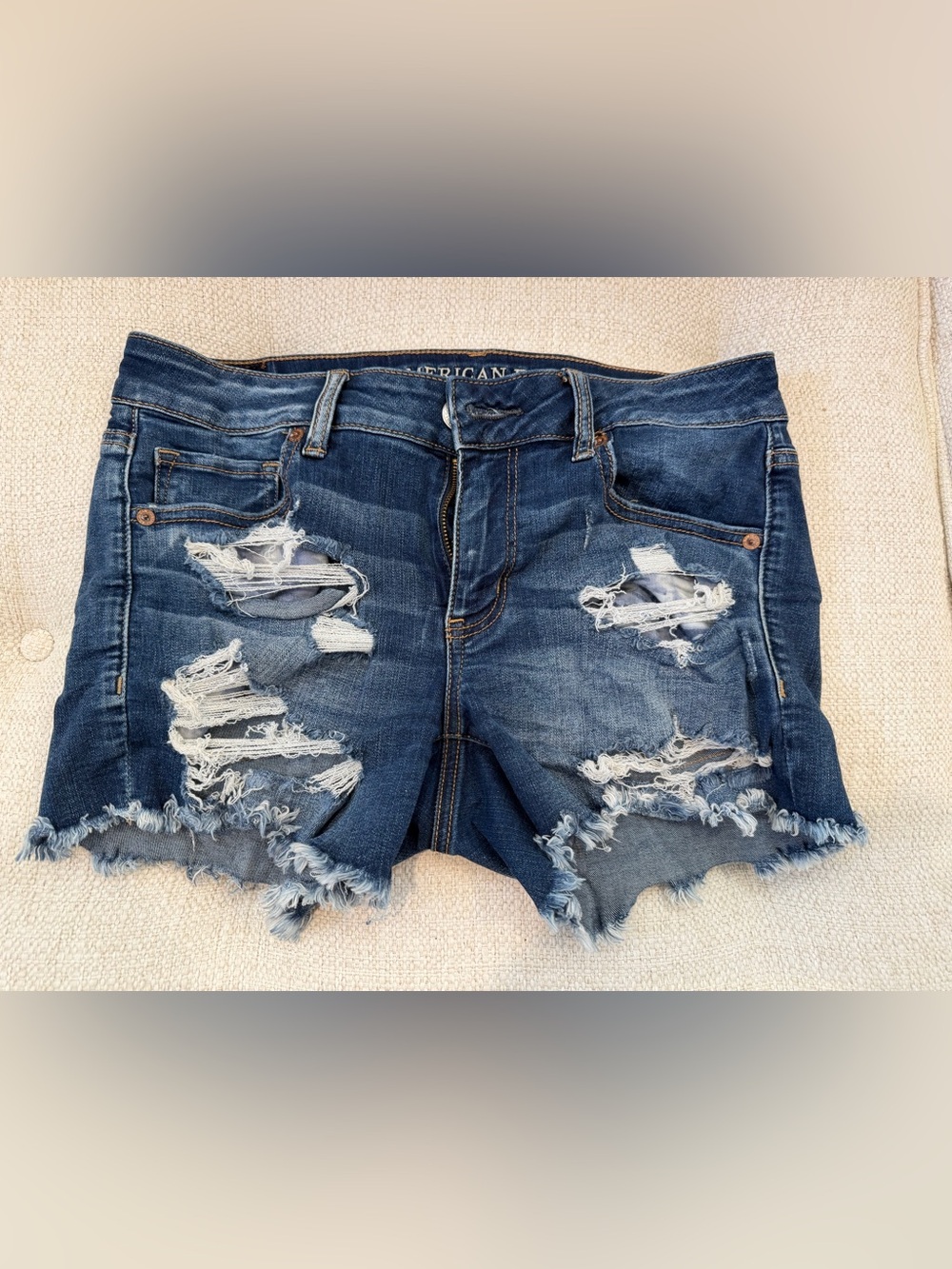 American Eagle Outfitters Distressed Medium Blue Denim Cutoff Shorts